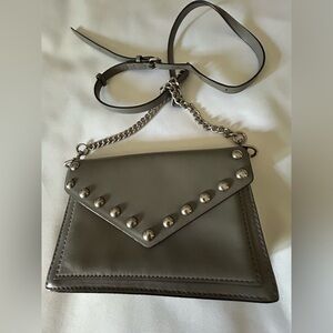 Rebecca Minkoff mini crossbody leather Gray Studded  Bag multi pockets,dust bag